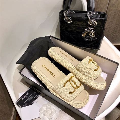 chanel straw sandals
